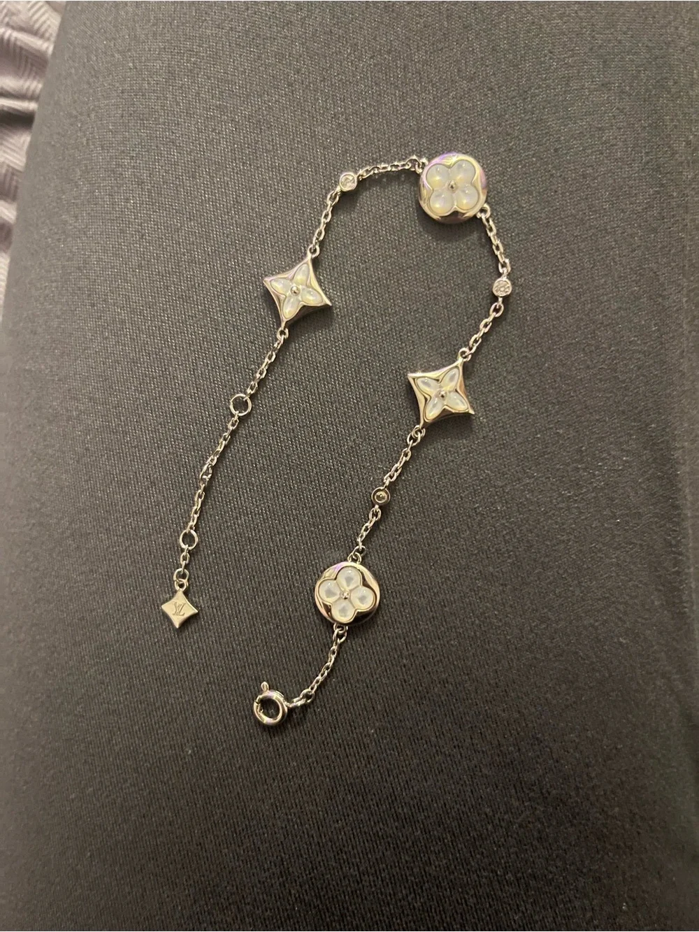 Louis Vuitton Monogram Station Bracelet in White and Silver